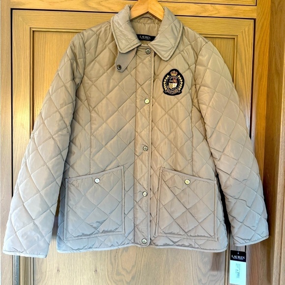 NWT Lauren Ralph Lauren Birch Tan Quilted Short Jacket / Collar / Pockets - SM - Picture 1 of 16